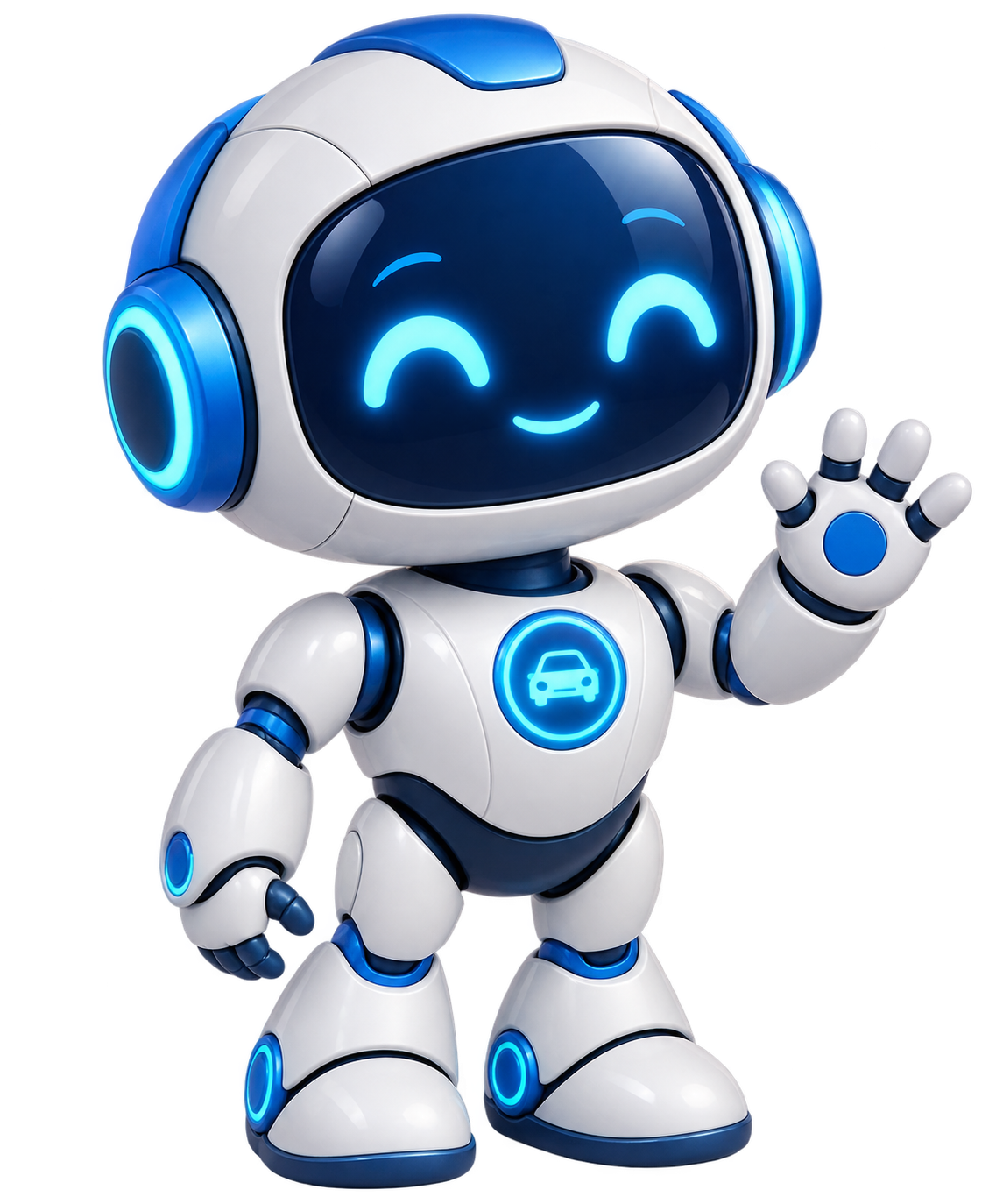 Friendly blue and white rental assistant
